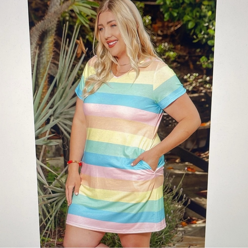 ☀️ T-shirt Mini Dress with Pockets Plus Size 2X